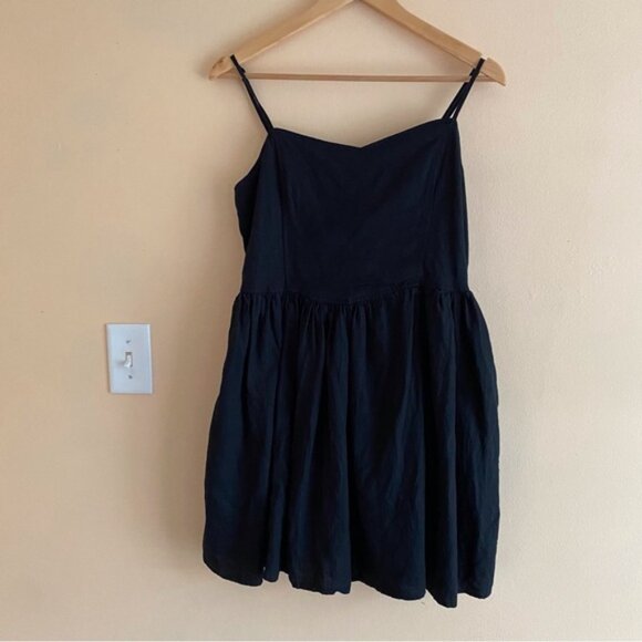 Aerie 2023 Love Of Linen Blend Mini Dress Woman Large Black Pockets Smocking - Picture 2 of 16